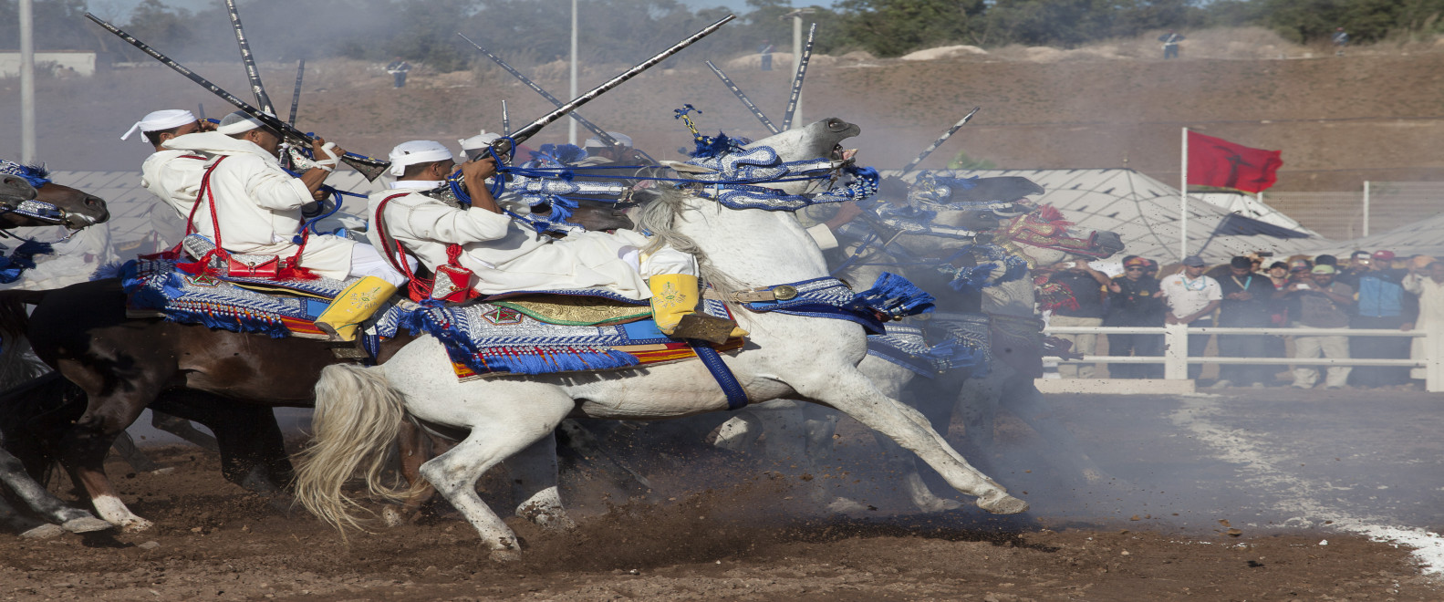 Tbourida horsemen charging in formation